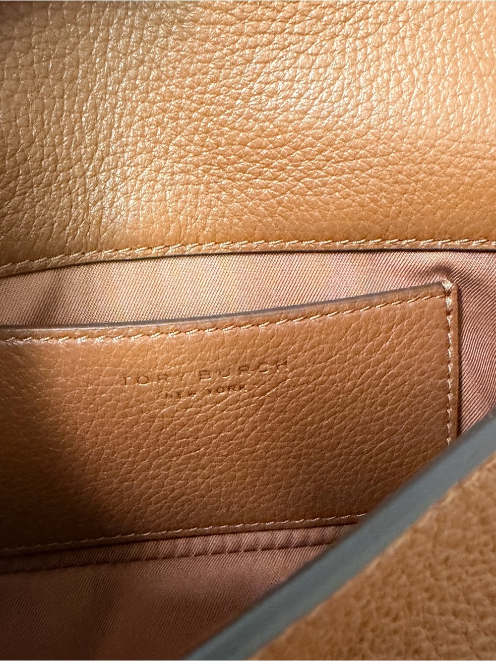 Tory Burch Cognac Pebbled Leather Crossbody with Gold Logo - Picture 8 of 8